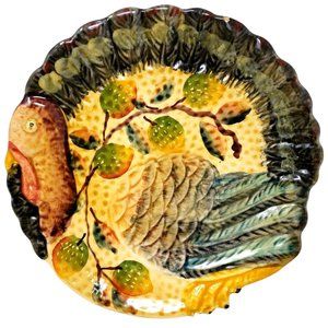 Vintage Hand Painted in Italy Majolica Italica ARS Ceramic Turkey Serving Dish